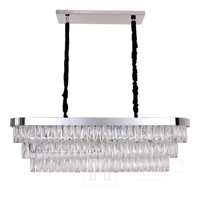 Exclusive elongated crystal chandelier for the dining room, glamor, modern, silver pendant lamp MONACO OUTLET 