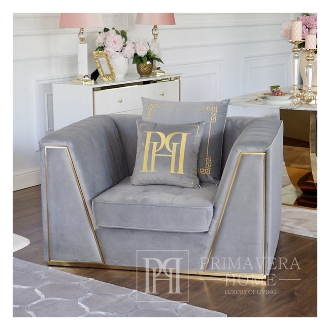 Upholstered armchair MONTE CARLO glamour for the living room modern 90x120x70 gray gold