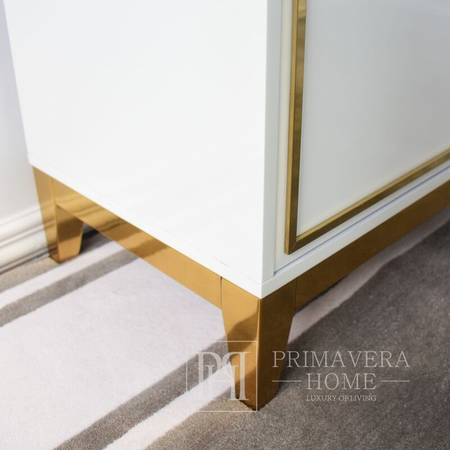 High gloss lacquered chest of drawers, wooden, glamor, white and gold LORENZO OUTLET 