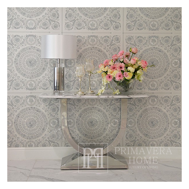 Silver marble table lamp SOFIA on a pillar