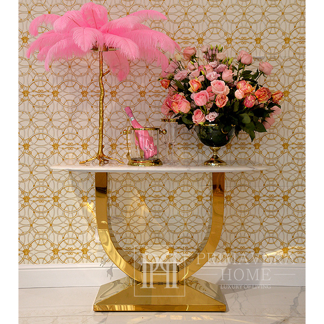 Luksusowa lampa stołowa, pióra naturalne, nowoczesna, glamour różowa złota PARIS