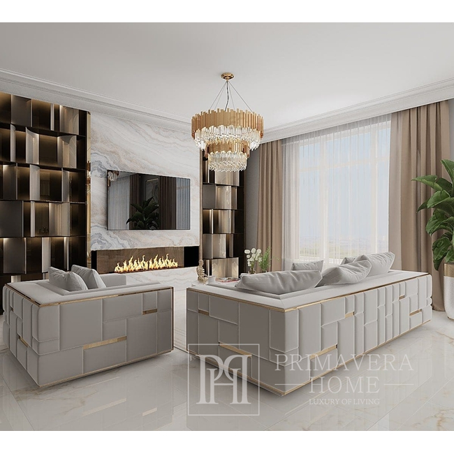 Luxurious sofa, modern, corner, upholstered, designed, golden, gray, EMPORIO