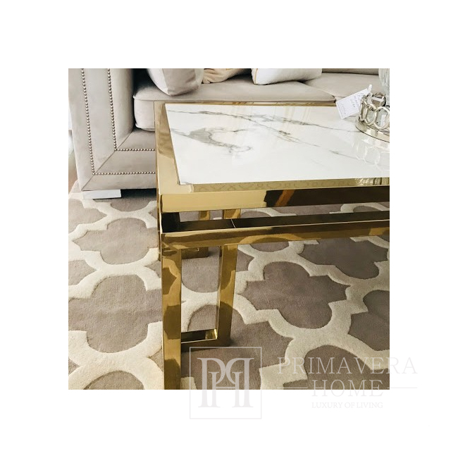 Glamor coffee table, classic, steel, with a white top, marble, gold OSKAR OUTLET