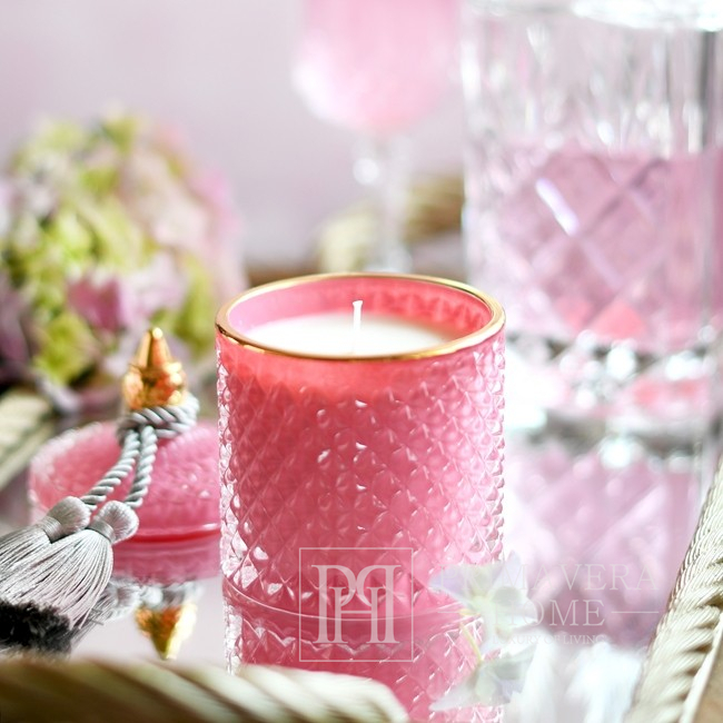 Decorative scented candle in a glass crystal container, rose gold