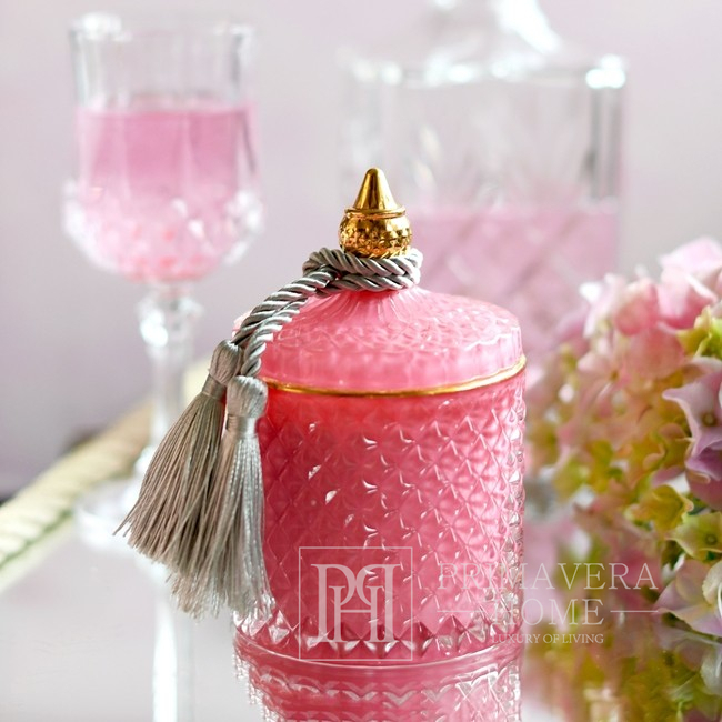 Decorative scented candle in a glass crystal container, rose gold