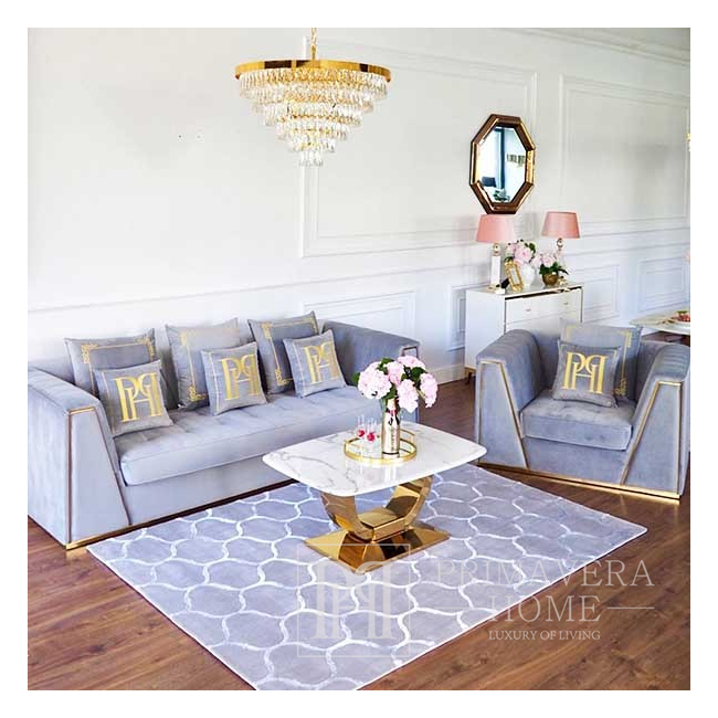 Velvet upholstered sofa modern in a glamor style for the living room gray gold MONTE CARLO