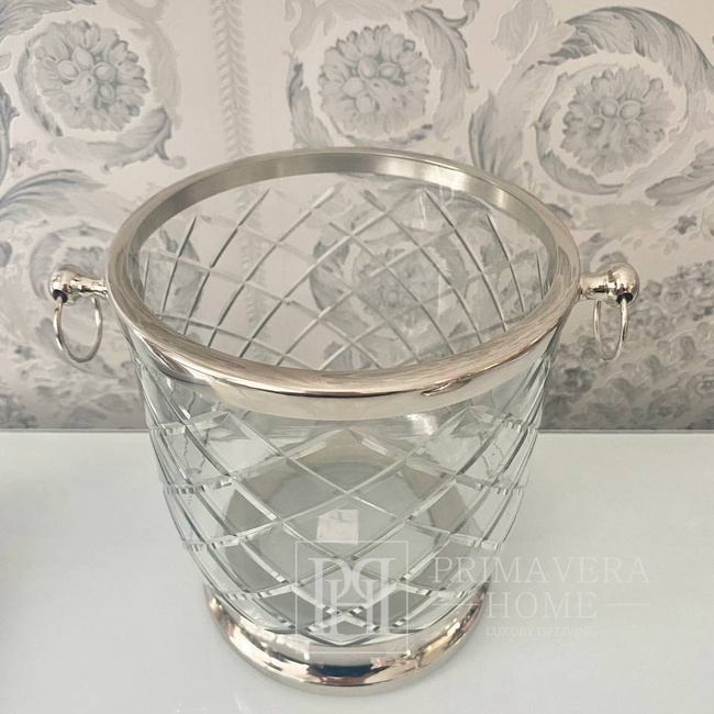 Champagne cooler, glass, rhombus, tilted, round base, silver-coloured