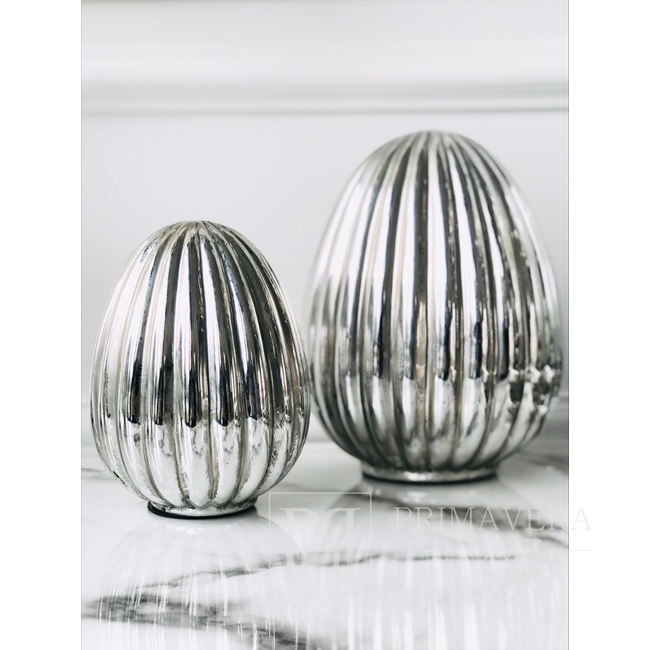 Christmas decoration, on the table, on the chest of drawers, Easter silver pleated EGG M
