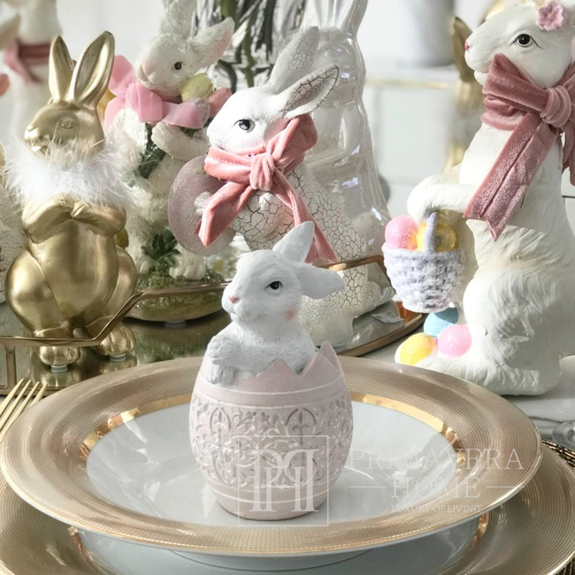 White rabbit in a Easter egg, table decoration, Easter, pink egg