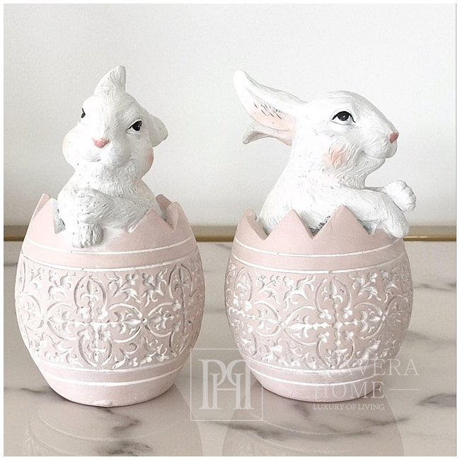 White rabbit in a Easter egg, table decoration, Easter, pink egg