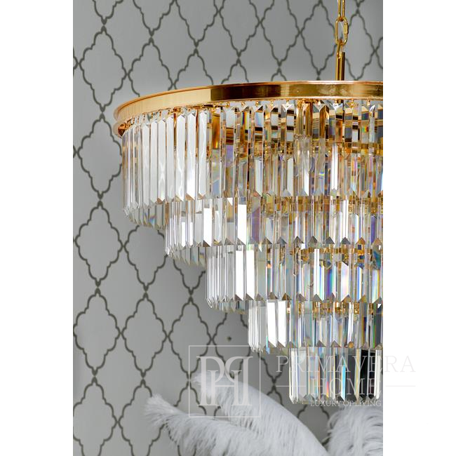 Gold Kronleuchter, Pendelleuchte, Kristall Glamour, moderner Stahl, 100 cm GLAMOUR GOLD L