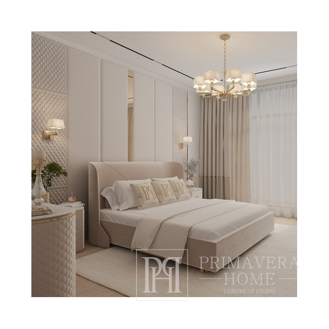 Modern bed POSH , upholstered, golden, beige