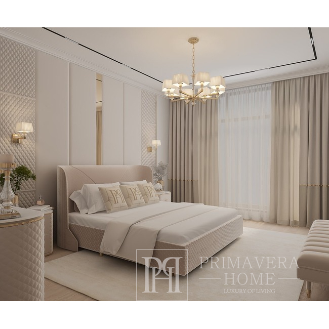 Modern bed POSH , upholstered, golden, beige