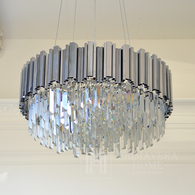 Luksusowy żyrandol EMPIRE 80cm kryształowy glamour okrągły lampa wisząca srebrny OŚWIETLENIE