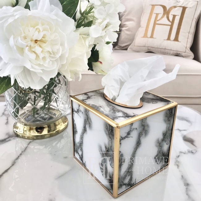 Modern tissue container, cube, gold, stone pattern