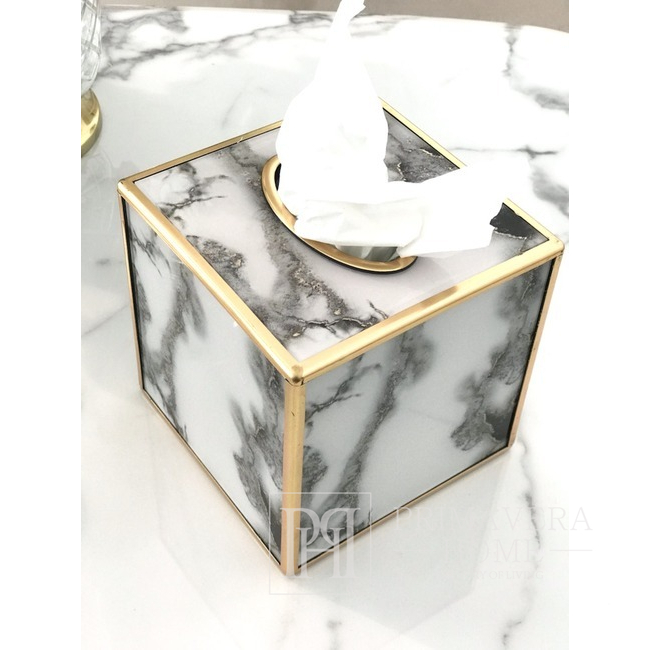 Modern tissue container, cube, gold, stone pattern