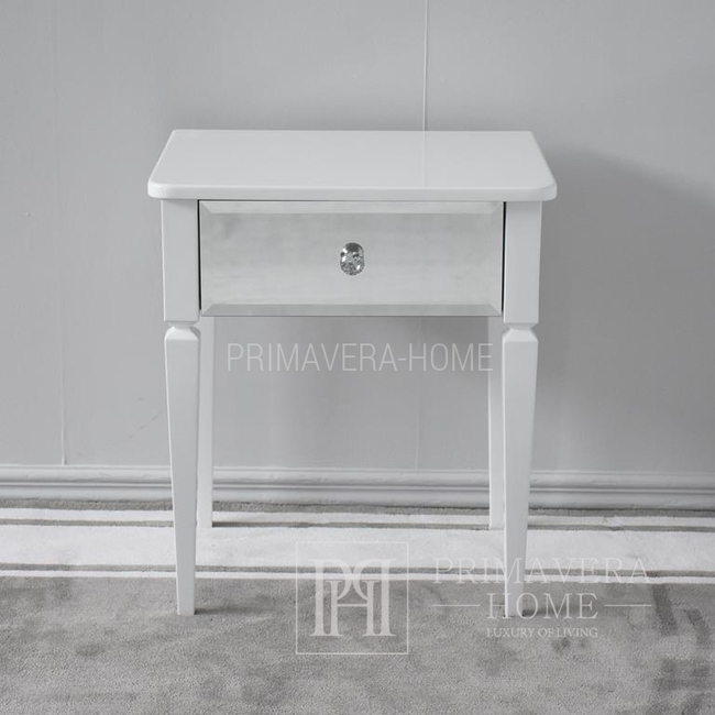 Classic bedside tables, white high gloss, mirrored, lacquered, set of 2, glamor ELEGANCE 