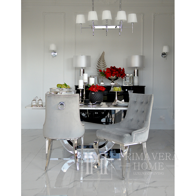 Żyrandol podłużny nowojorski lampa sufitowa klasyczna z białymi abażurami do jadalni w stylu hamptons, srebrny ANGELO L