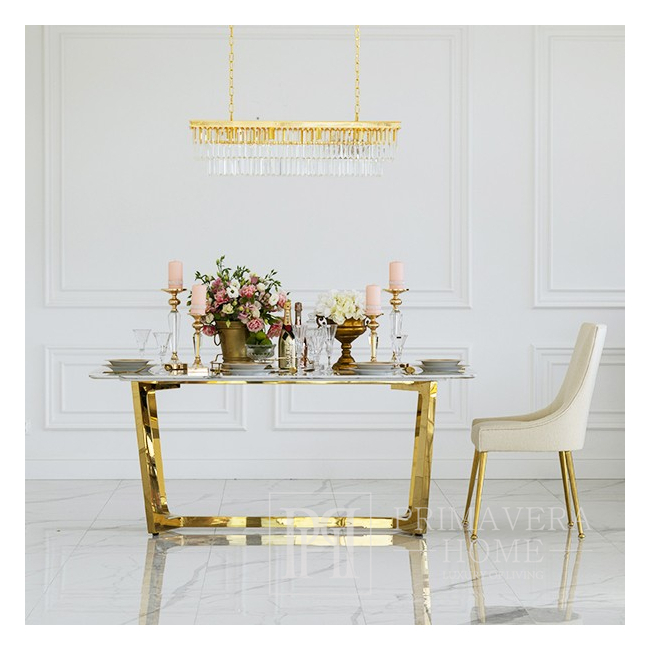 Moderner Esstisch, Stahl, Gold, mit weißer Platte KENT OUTLET