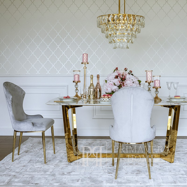 Modern dining table, steel, gold, with a white top KENT OUTLET 