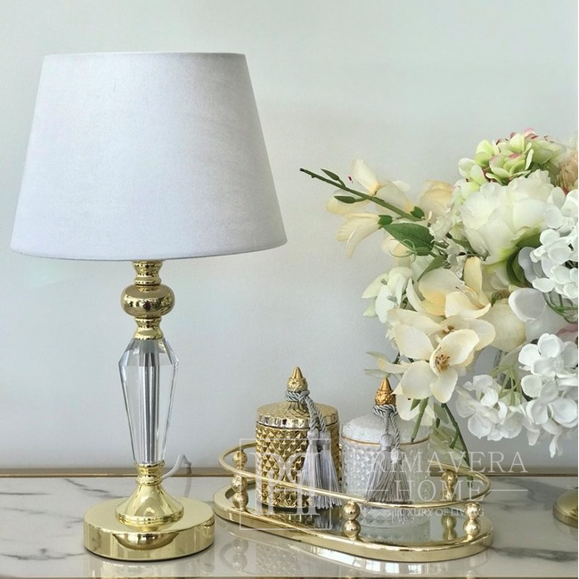 Lampa stołowa złota kryształowa w stylu glamour biała nowojorska TRINITY S