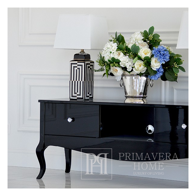 Classic TV stand, wooden, lacquered, glamor, black with high gloss RTV ELENA GLAMOR OUTLET
