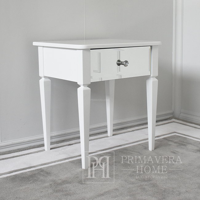 Nachttisch aus Holz, mit Spiegel, Classic, Glamour, Weiß, Silber ELEGANCE OUTLET