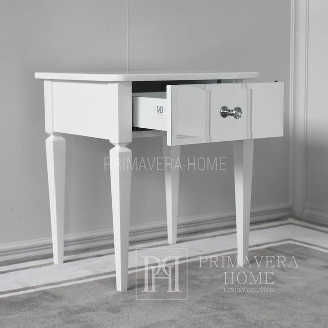 Wooden bedside table with a mirror, classic, glamor, white, silver ELEGANCE OUTLET 