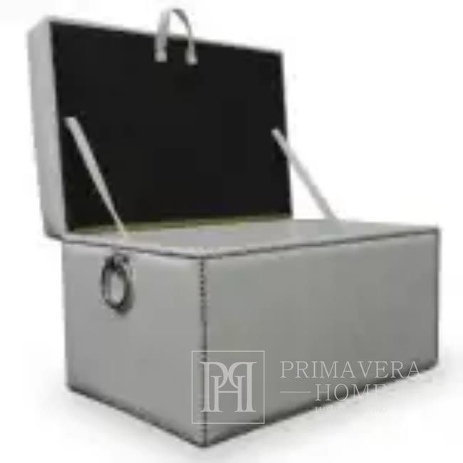 Tapicerowana pufa z kołatką, kufer, otwierana, modern classic, nowojorska, klasyczna, złota i srebrna MANON II 