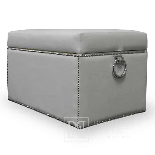 Upholstered pouffe with a knocker, trunk, openable, modern classic, New York, classic, gold and silver MANON II