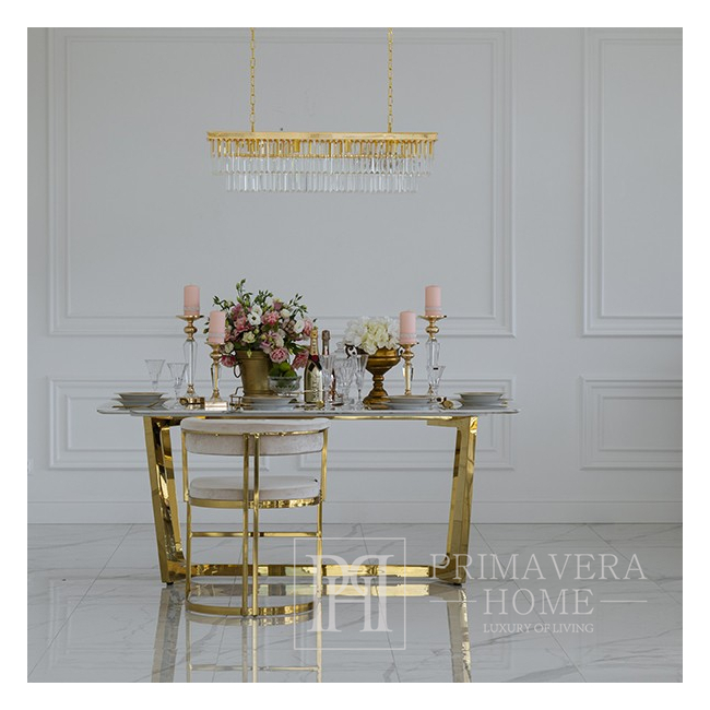 Moderni glamūrinė kėdė, valgomajam, moderni, pusapvalė, tualetiniam stalui, plieninė, smėlio spalvos, auksinė MARCO OUTLET 