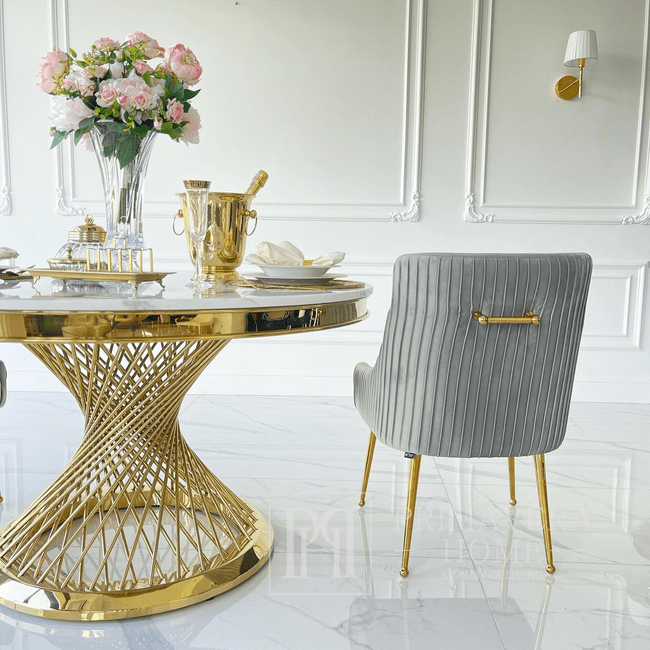 Glamour stiliaus minkšta kėdė svetainės valgomajam, moderni su pilkai auksiniu PALOMA durų beldimu