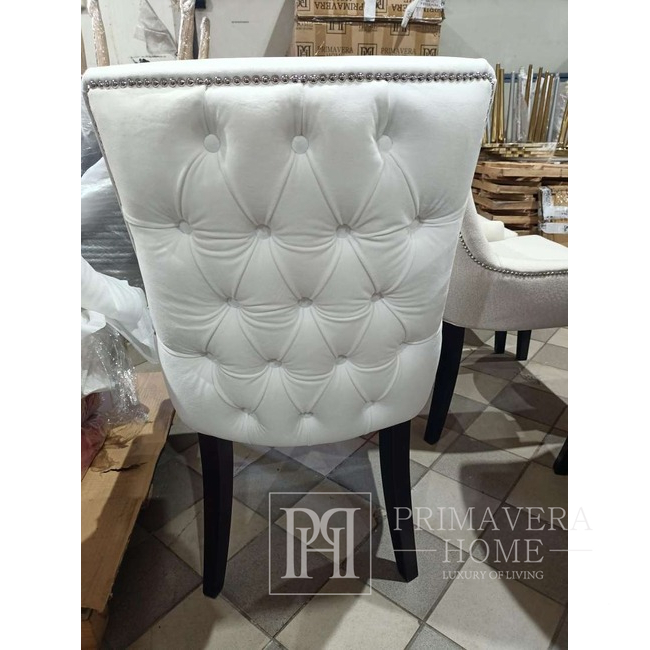 Classic upholstered chair, with a quilted back, elegant, white, venge-colored legs, TIFFANY SALE 
