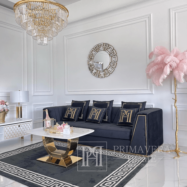 Schwarzes Samt-Steppsofa, modern im Glamour-Stil, für ein goldenes Wohnzimmer MONTE CARLO