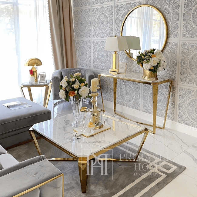 Gold glamor console with marble top RALPH