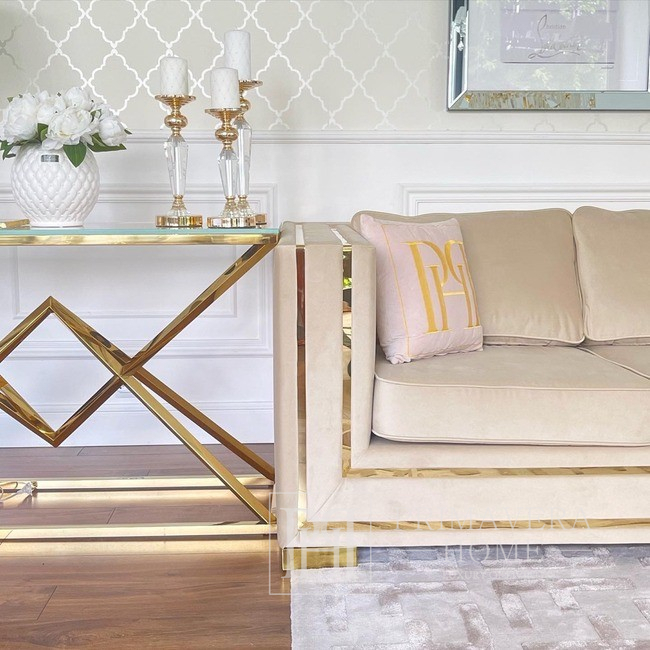 Modern sofa for the living room, designer, exclusive, glamor, with gold slats MONACO 