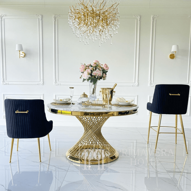 Moderner Glamour-Hocker aus schwarz-goldenem Samtstoff PALOMA 