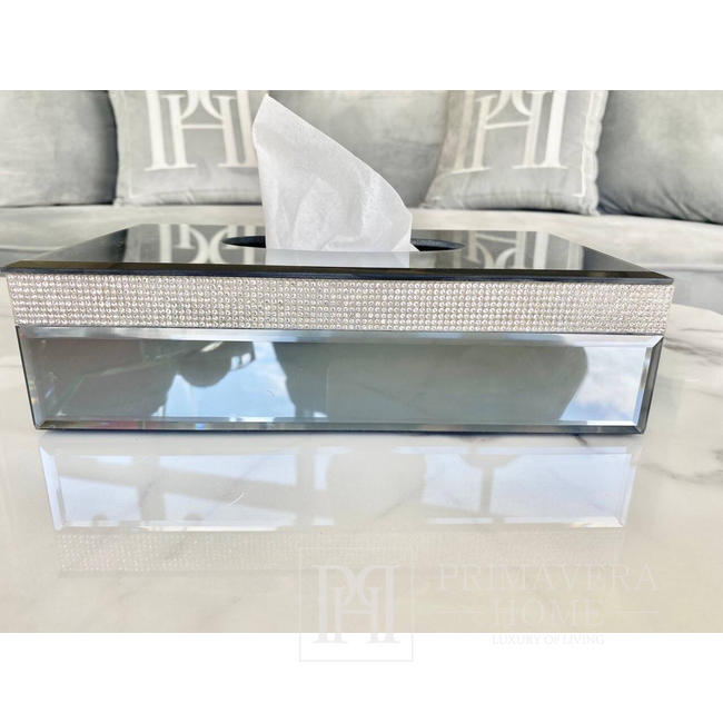 Glamor napkin holder, with a strip of decorations, mirrored, smoked glass handkerchief