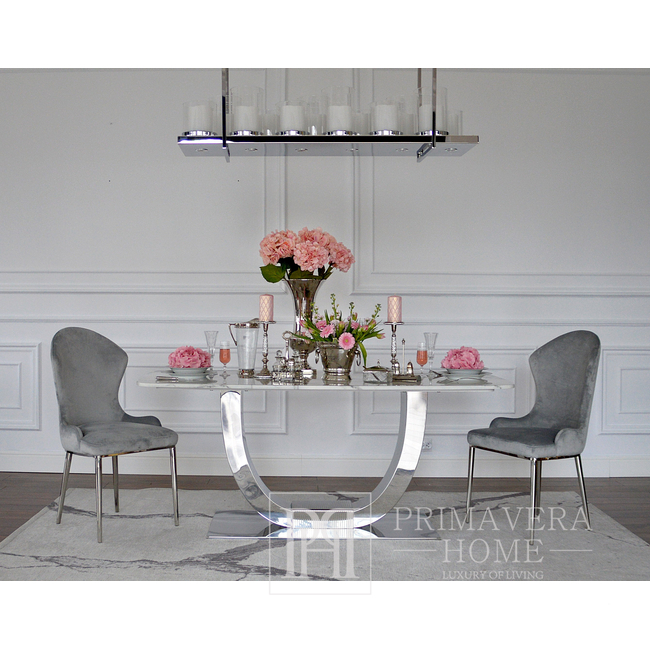 Išskirtinė žavinga valgomojo kėdė, plieninės tiesios kojos, patogi, moderni, pilka, sidabrinė LOUIS OUTLET 