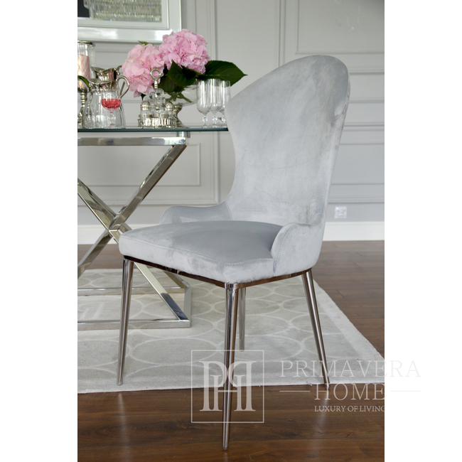 Exclusive glamor dining chair, steel straight legs, comfortable, modern, gray, silver LOUIS OUTLET 