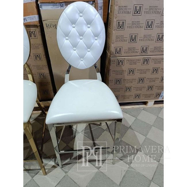 Glamorous stool, modern, New York, white, silver, MEDALLION OUTLET