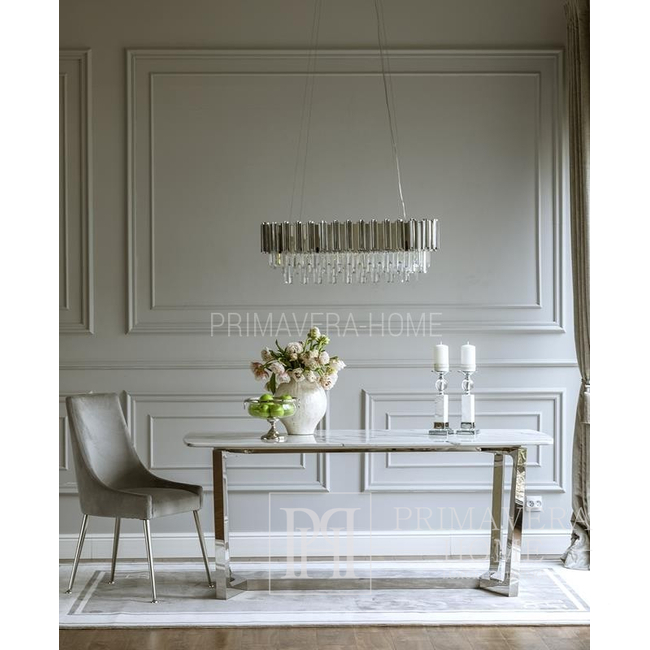 Klassischer Esszimmerstuhl mit hoher Rückenlehne, Glamour, Modern, Hamptons, gerade Beine aus Stahl, Silber MODERN OUTLET