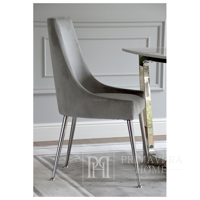 Klassischer Esszimmerstuhl mit hoher Rückenlehne, Glamour, Modern, Hamptons, gerade Beine aus Stahl, Silber MODERN OUTLET 