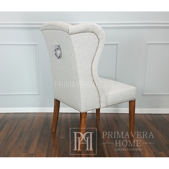 Krzesło glamour tapicerowane pikowane z kołatką styl francuski, prowansalski KEITH OUTLET