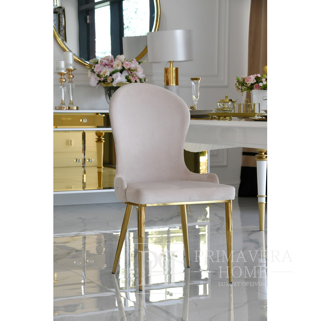 Luksusowe krzesło eleganckie do jadalni, toaletki, biura, styl nowoczesny, nowojorski, glamour, beżowe, złote LOUIS