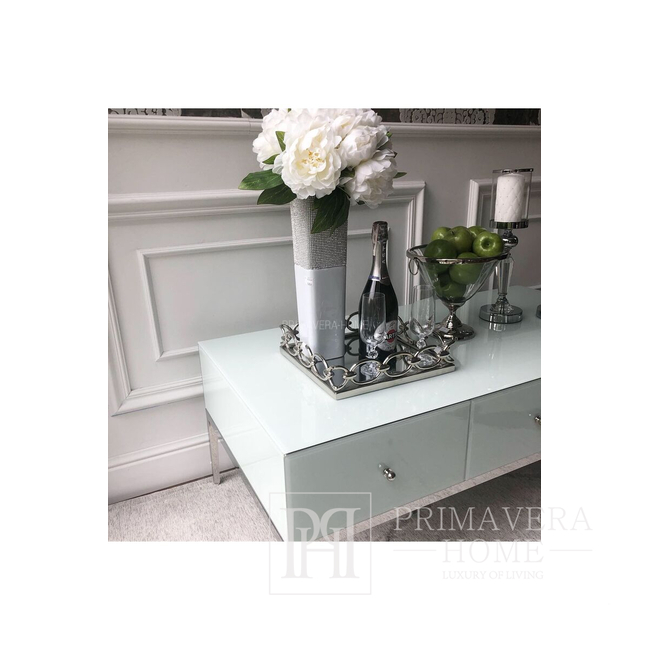 Glamour mirror white coffee table with Franco Silver steel base OUTLET