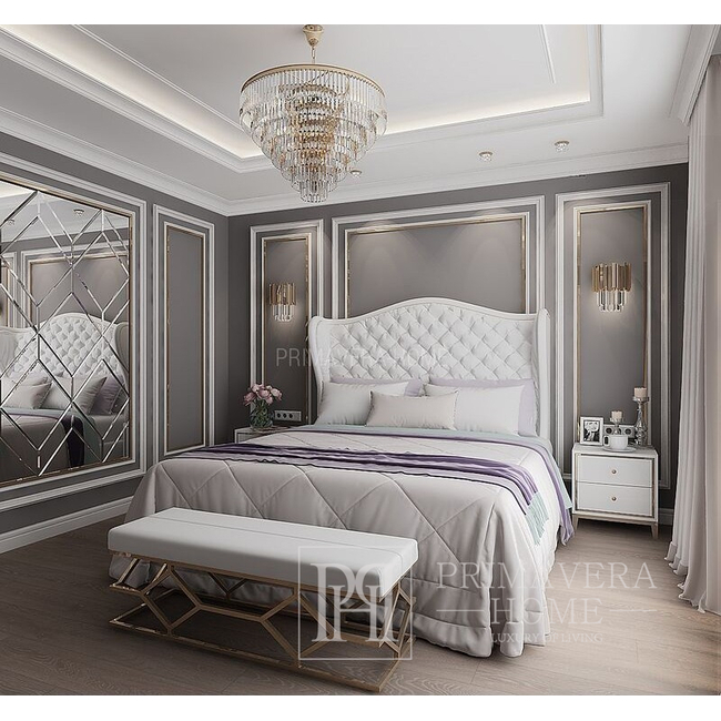 Nachtschrank lackiert weiß silber für Schlafzimmer Glamour Lorenzo S Silver OUTLET 