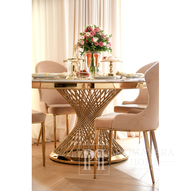 Glamour golden round table with marble top ANTONIO GOLD