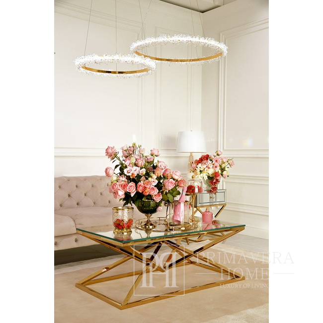 Lampa kryształowa led, sufitowa okrągła, ring, żyrandol glamour, nowoczesny złota BRINA 60cm OŚWIETLENIE