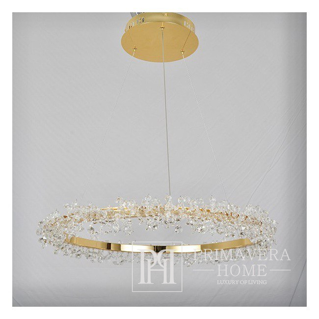 Lampa kryształowa led, sufitowa okrągła, ring, żyrandol glamour, nowoczesny złota BRINA 60cm